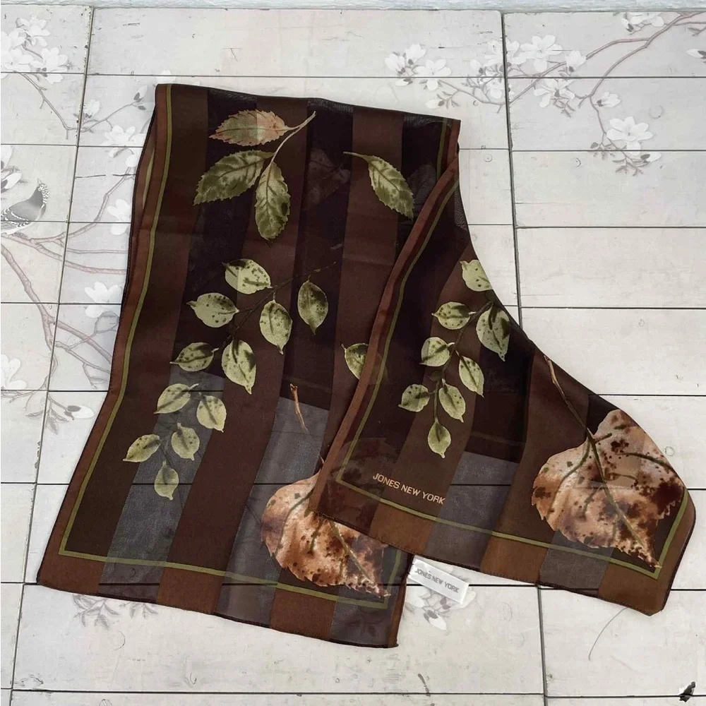 Jones New York Brown Leaf Print Scarf